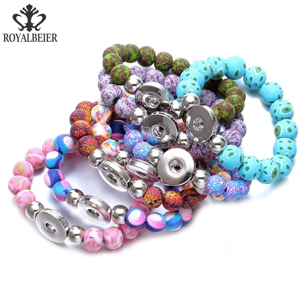 RoyalBeier 8pcs Mixed Soft Clay Stretched Beaded Snap Bracelet 20mm Fit 18mm Snap Button 20mm Snap Bracelet Snap Jewelry SZ0487 RoyalBeier 8pcs Mixed Soft Clay Stretched Beaded Snap Bracelet 20mm Fit 18mm Snap Button 20mm Snap Bracelet Snap Jewelry SZ0487