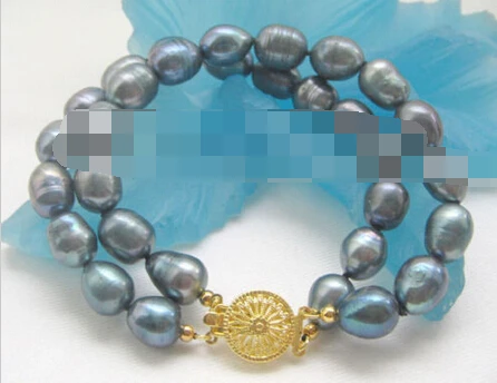 

free shipping 00897 2row 8" natural black baroque freshwater pearl bracelet