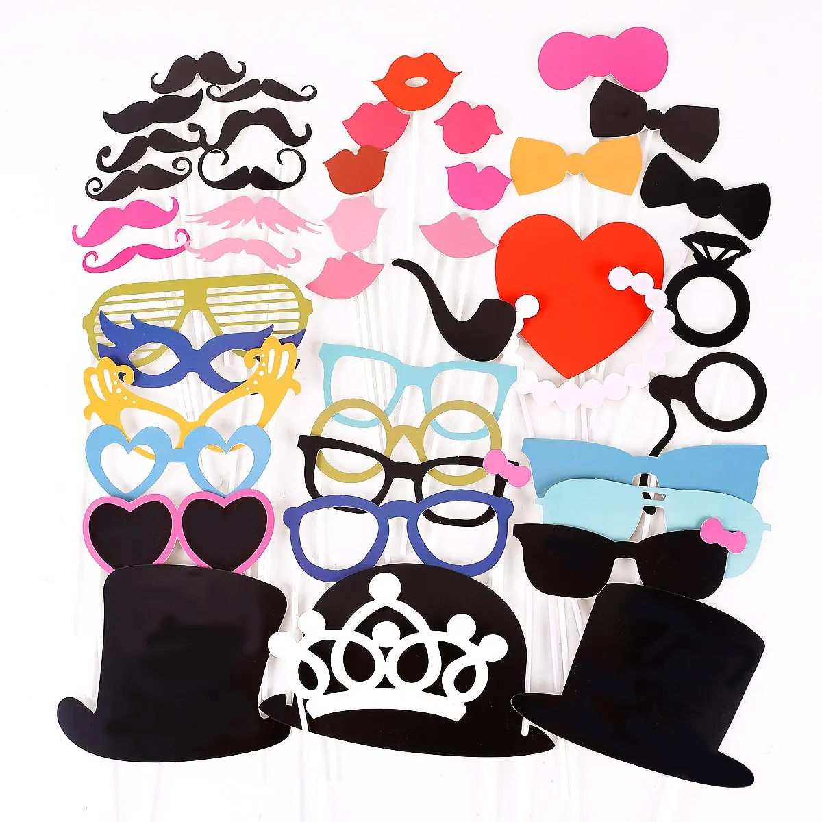 

44PCS Colorful Props On A Stick Mustache Photo Booth Party Fun Wedding Christmas Birthday Favor