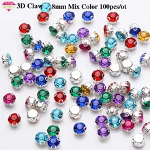 

RESEN 8mm Acrylic 3D Sliver Claw Rhinestone Mix Color Plastic Stone Sew On Rhinestones With Sliver Base For DIY Accessories
