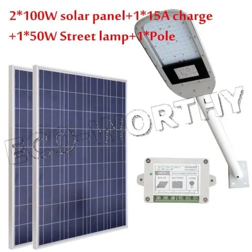 50W LED Street Road Light Kit with 2*100W Solar Panel & Controller & Light Arm