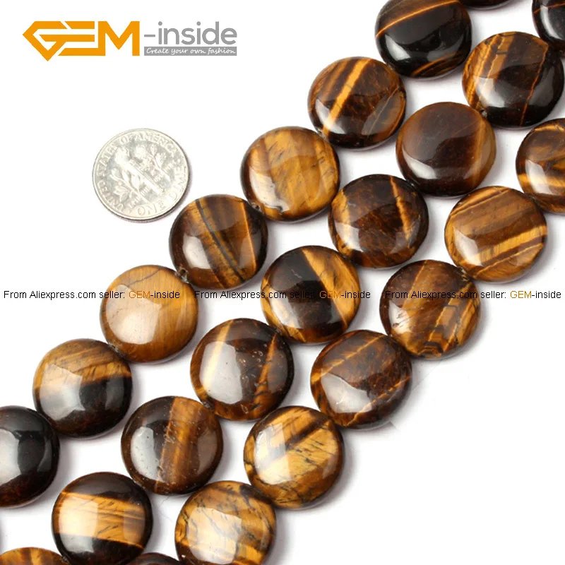 Natural Tiger's Eye Gemstone Coin Beads For Jewelry Making Free Shipping 15" 