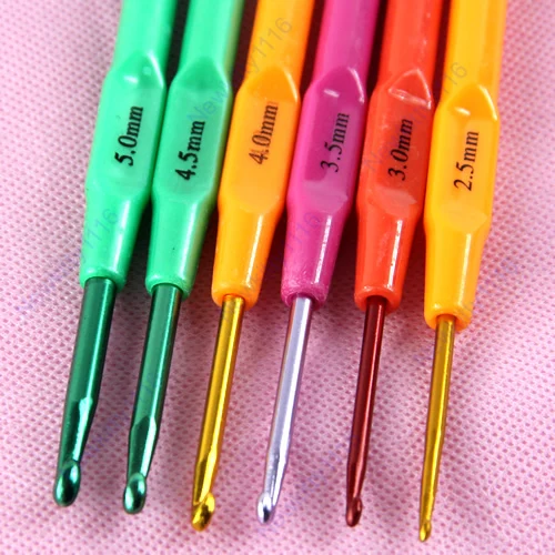 6 шт многоцветные Пластиковые Ручки Алюминиевые крюки вязальные спицы плетение ремесло