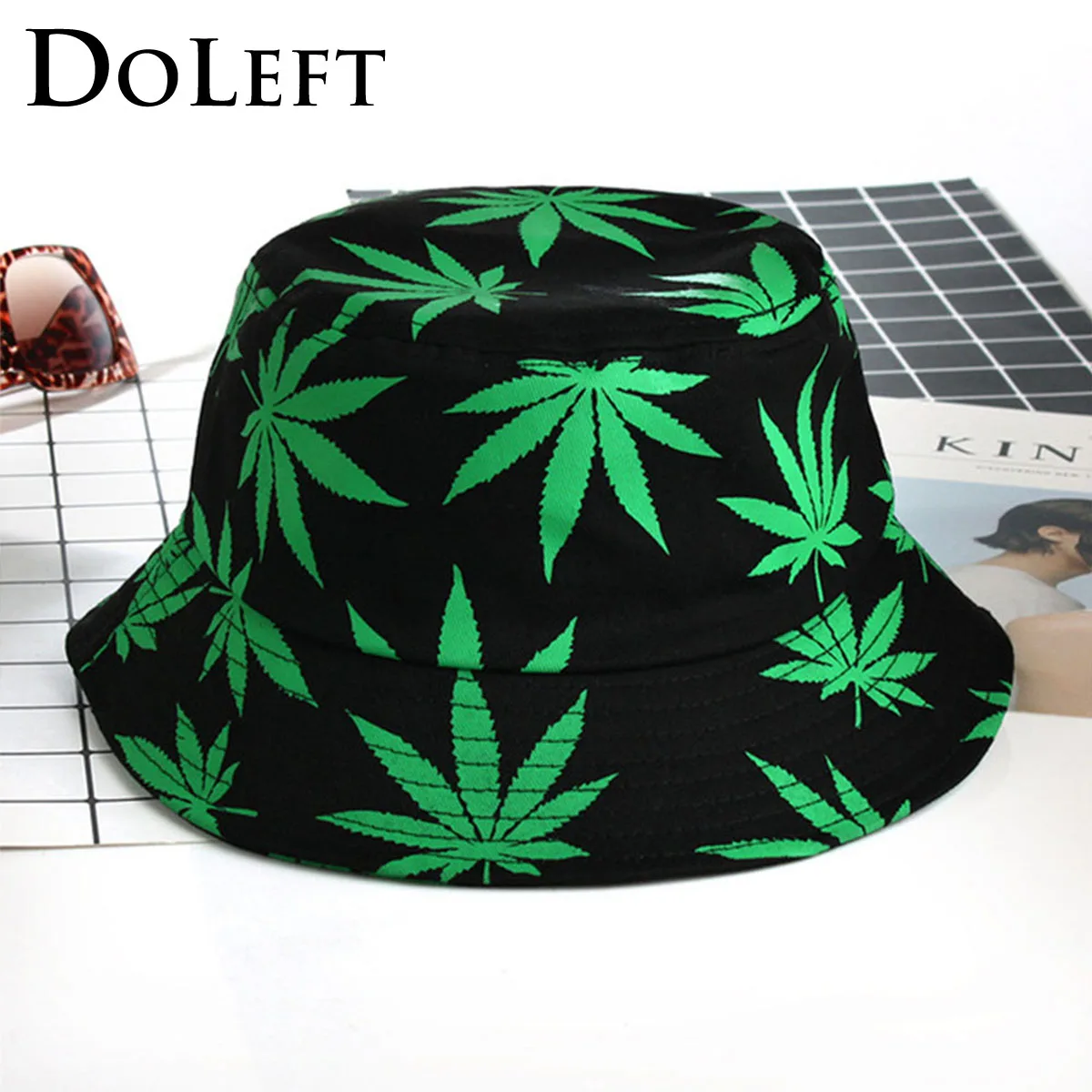 

2019 Women Men Leaf Design Bucket Hat Maple Leaves Fisherman Summer Beach Caps Leisure Summer Panama Style Hats
