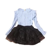 От 2 до 16 лет года, блузка для девочек-подростков осенние школьные топы в полоску с длинными рукавами и оборками для девочек, детские рубашки, AA2468