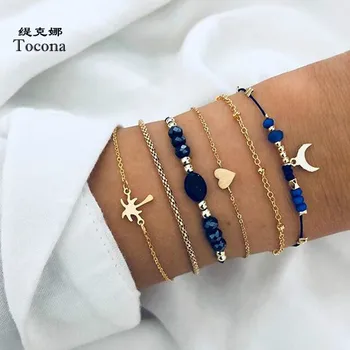 

Tocona New Fashion High Quality Gold Color Bracelets For Women Ladies Moon Heart Shape Design Jewelry Drop Shipping 7042