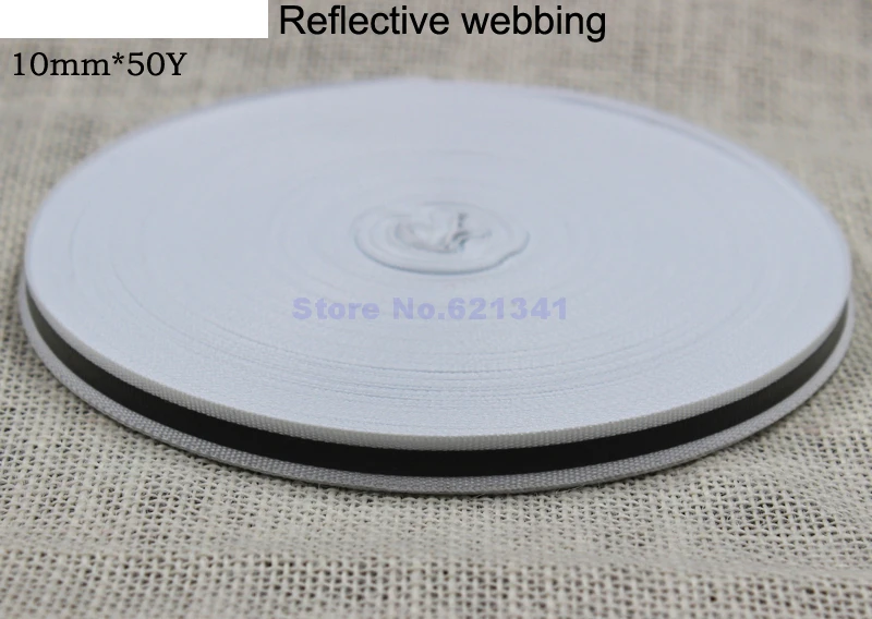 

50yard White Reflective Webbing Ribbon Weaving Piping Taps Fabric Tape Strip Edging Braid Trim Sew On 10mm*5mm(W)