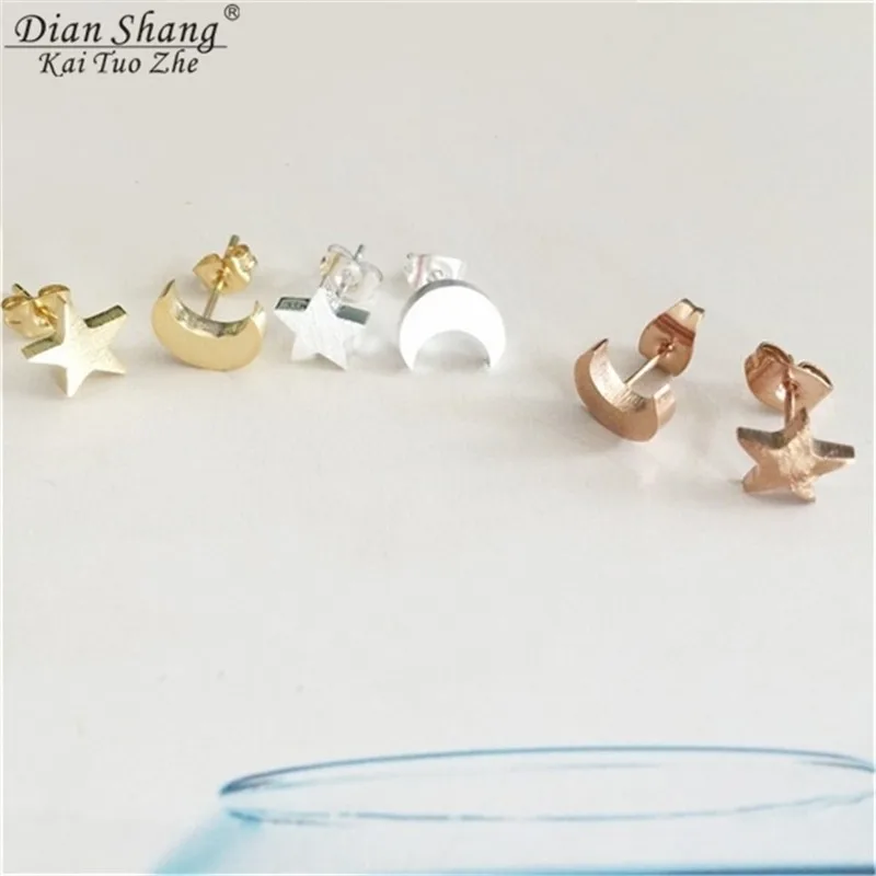 

Wholesale 10pairs Crescent Moon And Star Stud Earrings For Women Wedding Jewelry Gifts Stainless Steel Cute Sweet Girl Earrings
