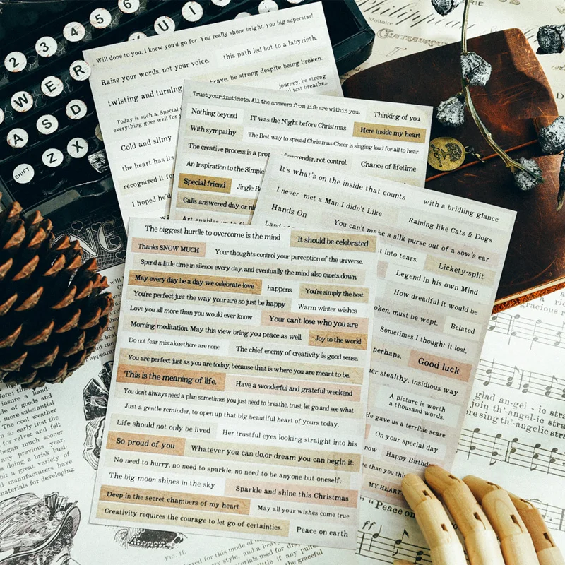 

KLJUYP 4sheets Vintage Phrases Stickers for Scrapbooking DIY Projects/Photo Album/Card Making Crafts