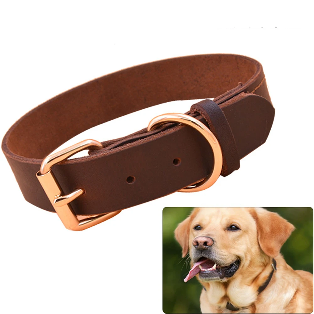 1Pc Solid Leather S XXL Size Cowhide Dog Collar Single Skin Collars