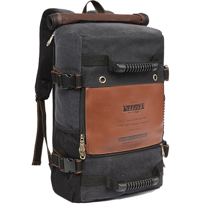 Kaukko, мужской рюкзак, холст, огромный, для путешествий, школьный, через плечо, компьютер, рюкзак, функциональные, универсальные сумки, многофункциональная сумка для ноутбука - Цвет: BLACK