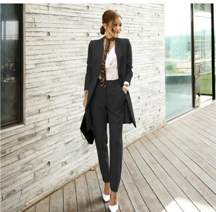 HAMALIEL, деловой осенний Женский комплект из 2 предметов,, формальный длинный рукав, v-образный вырез, пиджак+ OL карандаш, полная длина, брючный костюм с поясом