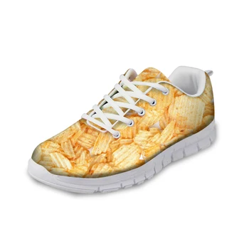 

ThiKin 3D Printed Snacks Women Leisure Sneaker Creative Potato Chips Pancakes Pattern Breathable Mesh Lace-up Shoes for Girls