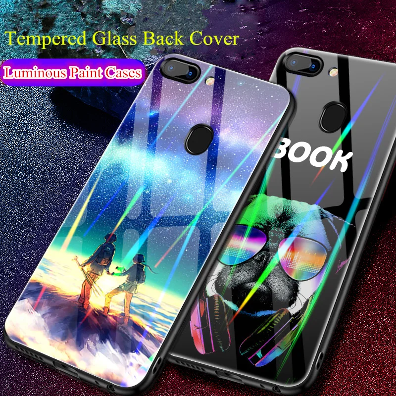 

Tempered Glass Back Cover Luminous Case for oppo R15 Pro Glint Glow Pattern Phone Housing for oppo A3 Florid Capa Coque Fundas