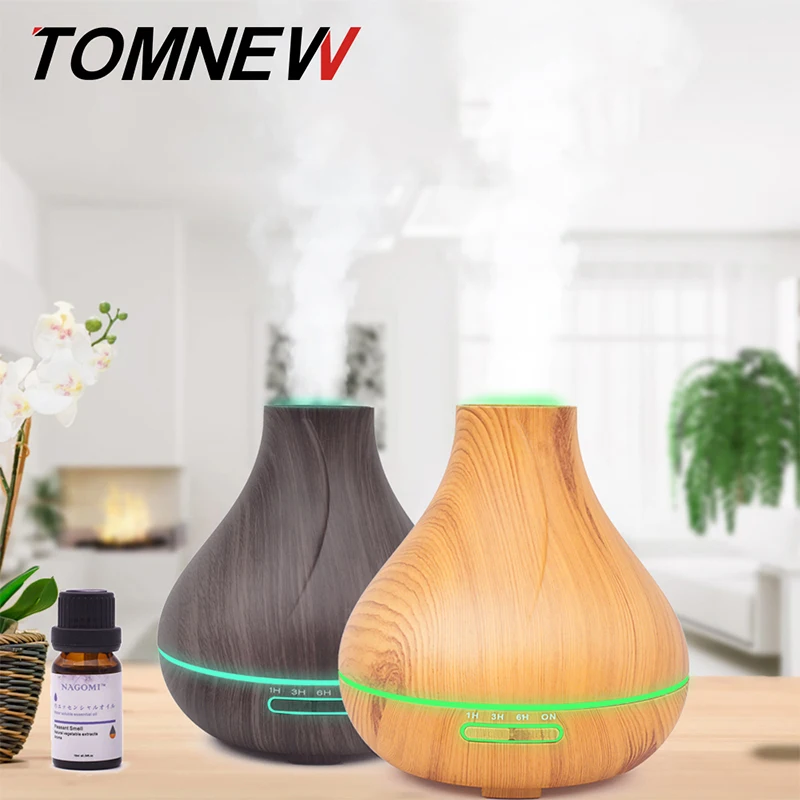 

TOMNEW 400ML Air Humidifier Essential Oil Diffuser wood grain Aromatherapy diffuser Aroma purifier Mist Maker led light for Home