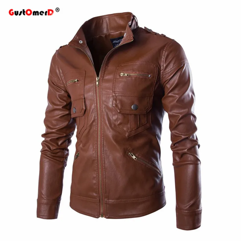 Buy GustOmerD Fashion Brand 2017 Spring Leather Jacket