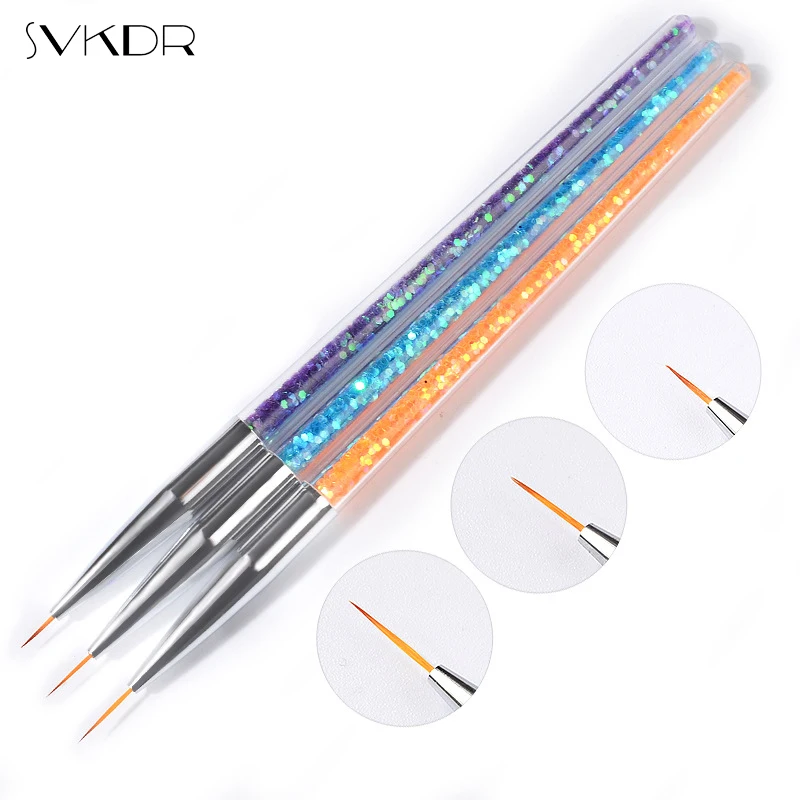 

3Pcs Glitter Sequins Nail Art Brush 3D Tips Liner Drawing Nail Pen Flower Line Carving Pen DIY UV Gel Polis 7/9/11mm Nail Tools