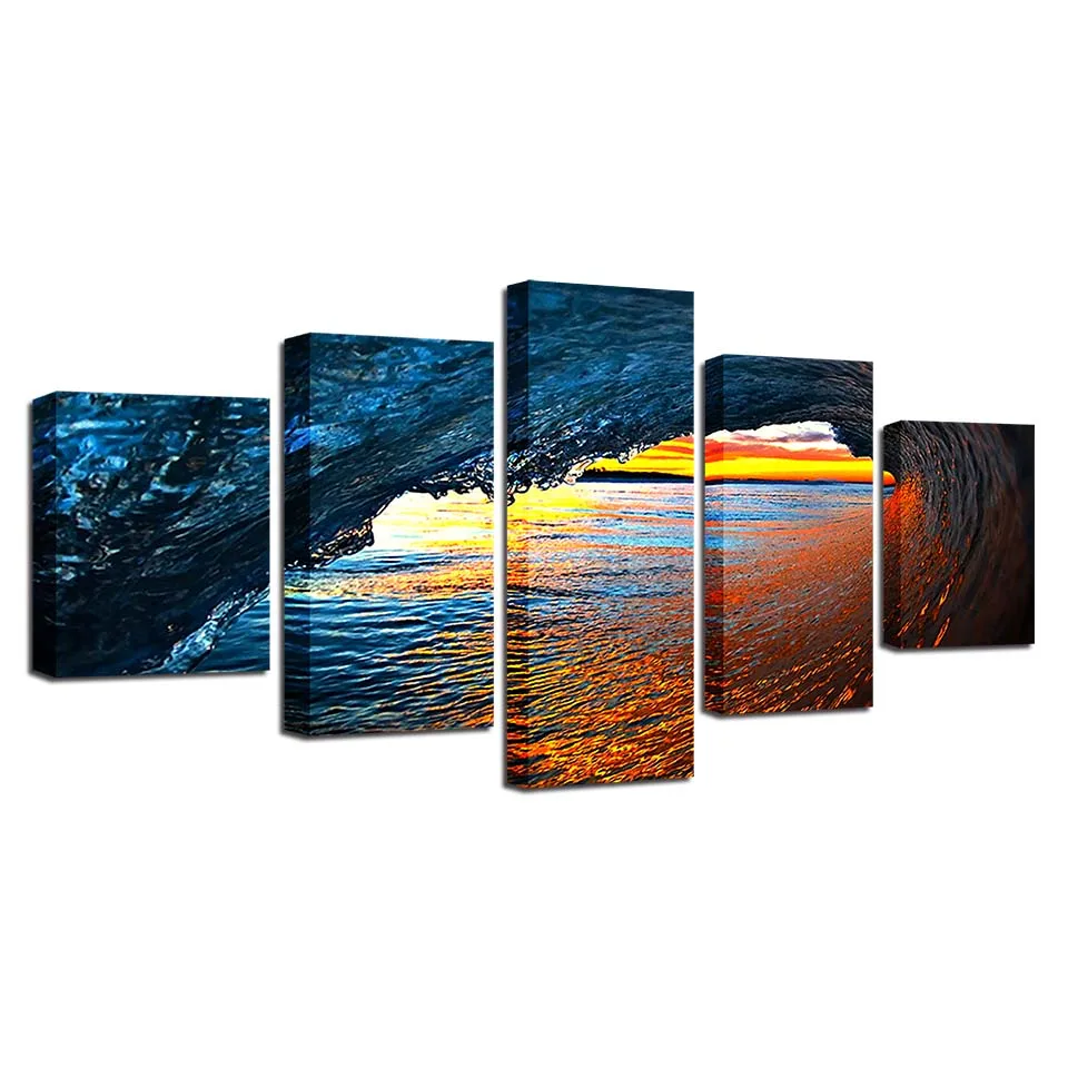 Wall Art Home Decoration Posters Pictures 5 Panel Sea Wave Seaview Living Room HD Printed Modern Painting On Canvas Frame
