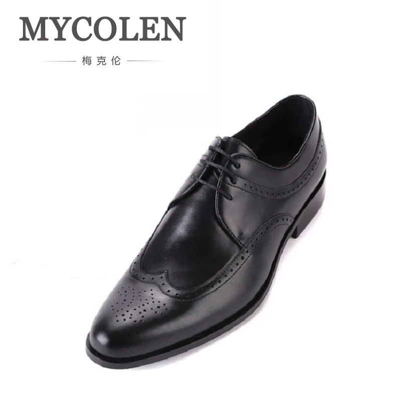

MYCOLEN Shoes Men Genuine Leather Lace-Up Handsome Autumn Dress Shoes Black Brown Carved Hollow Wedding Shoes Luxury Products