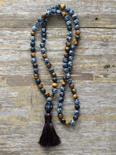 Men Necklace 8MM Matte Tiger Eye Stone with Skull Tassel Necklace Mens Rosary Necklace New Punk Man Jewelry Dropshipping - Image 2