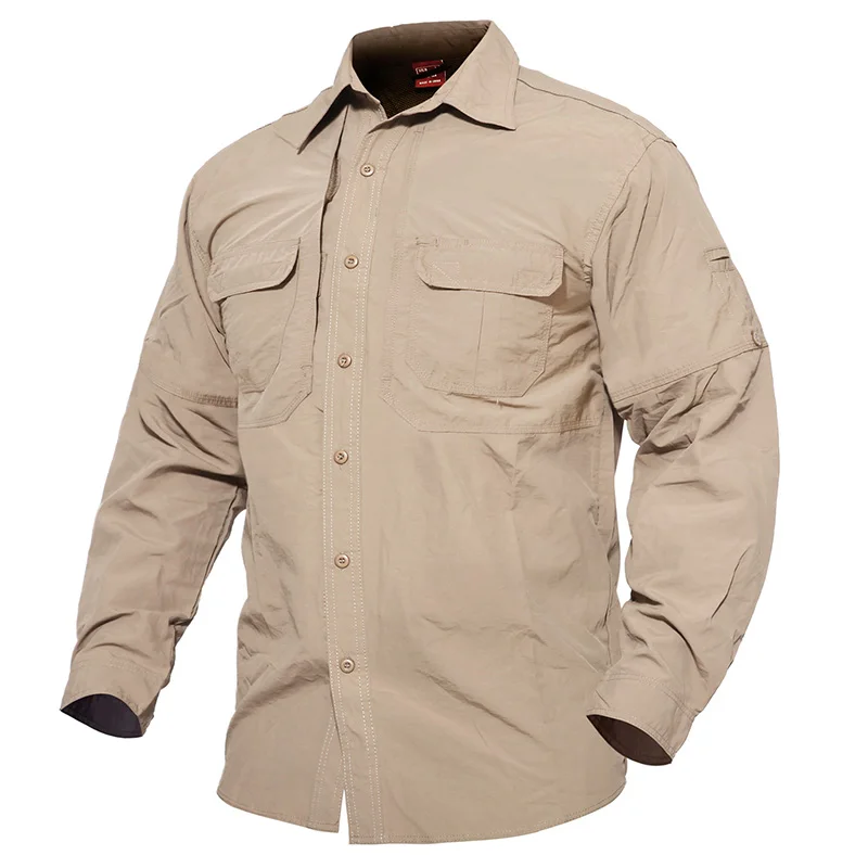 TACVASEN Мужская тактическая быстросохнущая рубашка с длинным рукавом, походная одежда, рубашка для рыбалки с карманом, походная футболка, Охотничья уличная рубашка