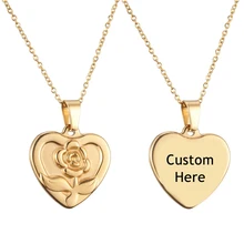 

Gold Silver Color Heart Pendant Private Custom Name Collier Rose Fower Dangle Neckalce For Women Luxury Jewelry Making Love Gift