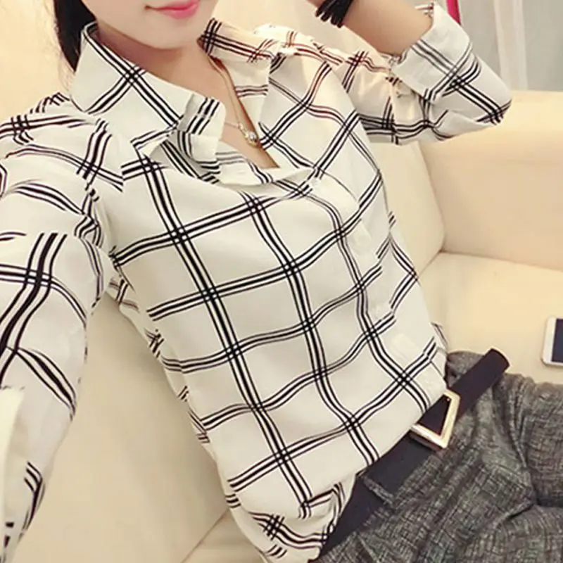 

Women's Long Sleeve Shirts Plaids Pattern Lapel Casual Blouse Tops