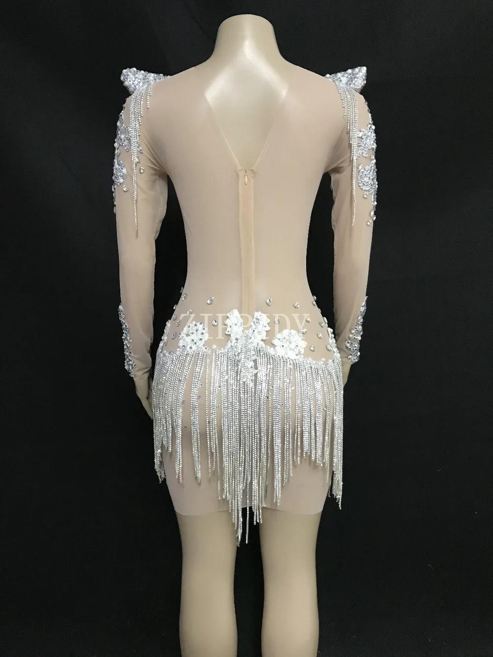 Summer Mesh Sexy Pearls Crystals Chains Dress See