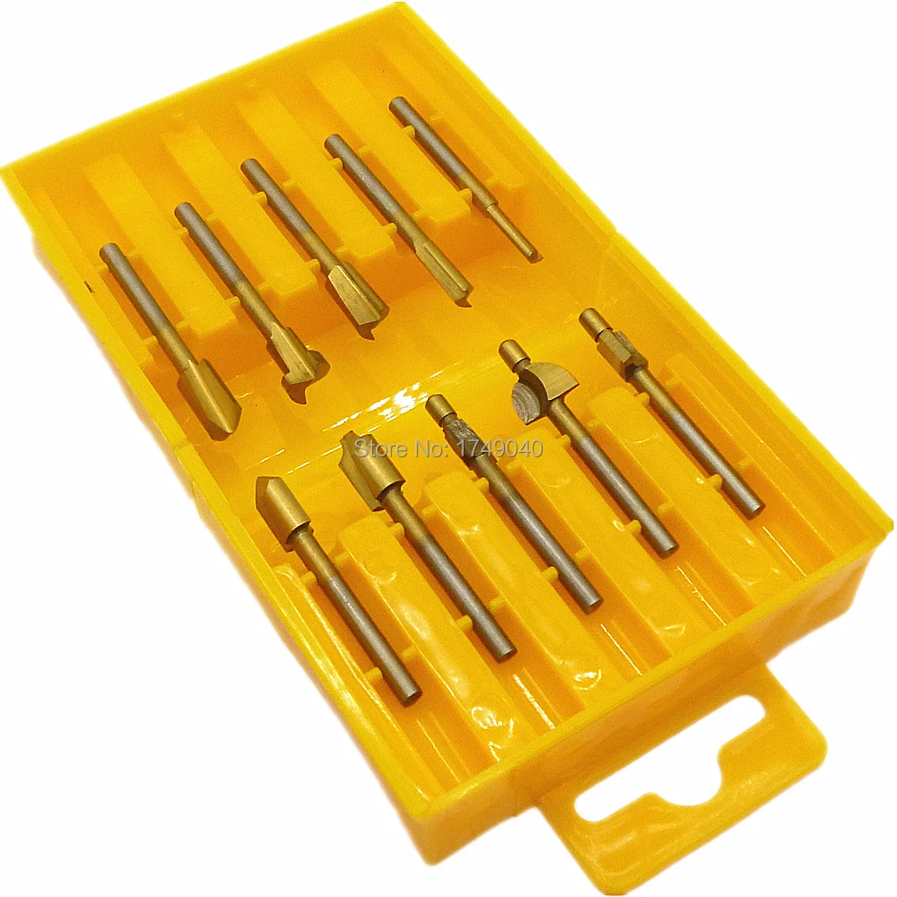 10pcs 1/8" 3mm HSS Round Shank Router Drill Bits Set Fits Carpentry