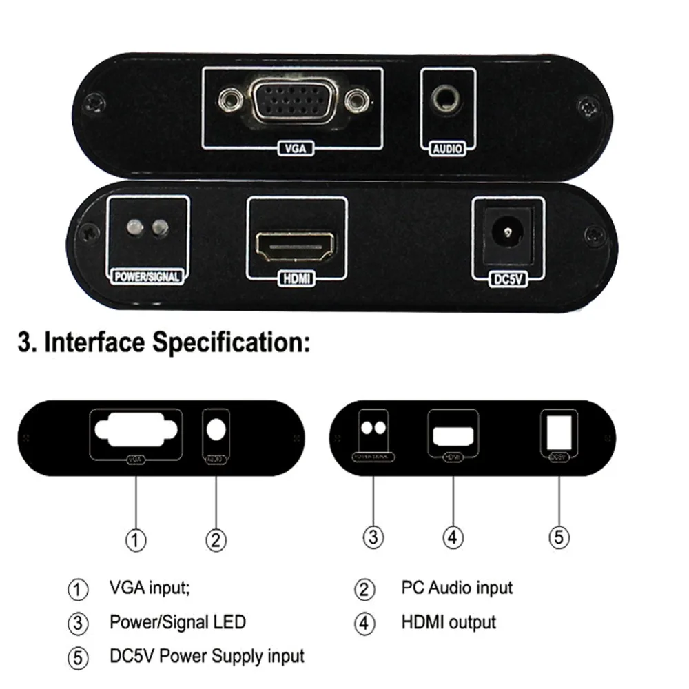 VGA+Audio 3.5mm to HDMI Converter RCA AV Composite Adapter Converter with 3.5mm Audio VGA+Audio to HDMI PC HDTV Converter Box