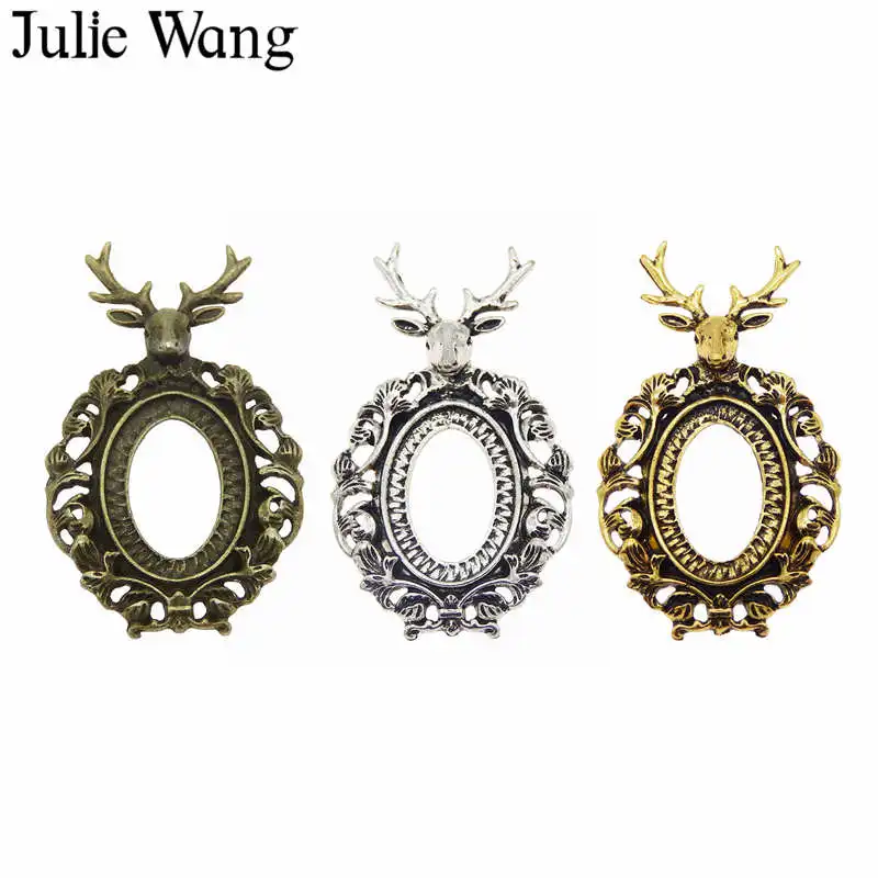Julie Wang кулон в форме оленя со стеклянным кабошоновым основанием антикварный