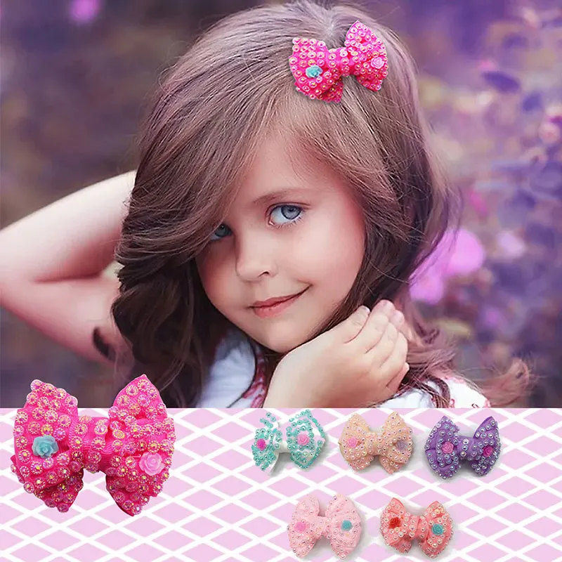 

Girls Bow Hair Clips Rhinestone Clamp for Hair Styling Color Barrette Cute Ribbon Clip Pins Hairpins for Baby Children Women 9cm