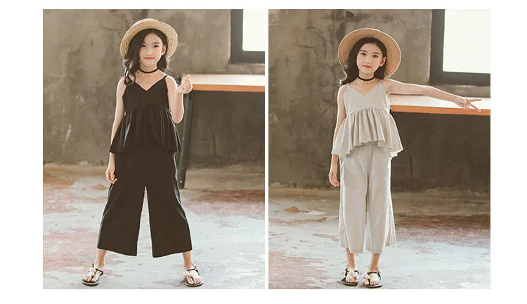 Toddler Girls Tracksuits Solid Grey Black Cotton Ruffles Tops & Pants Girls Clothing Set Big Kids Clothes Sets For Girls 2 piece Outfits (12)