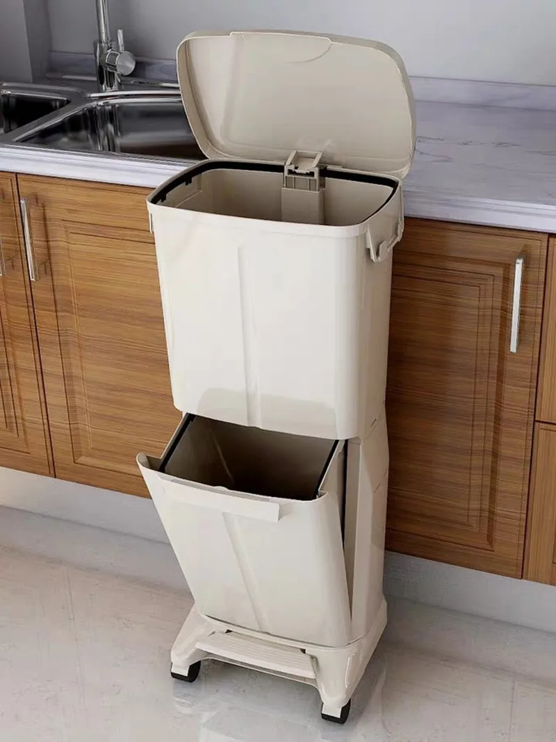 Classification Trash Can Double-layer Ashcan Dry And Wet Separation Garbage Bin Foot Step With Lid Pedal Ashbin Kitchen Home