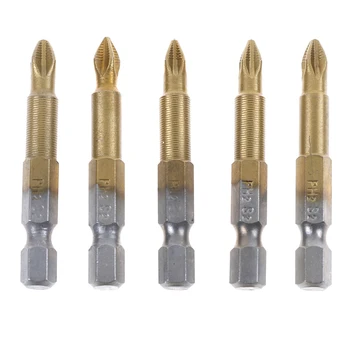 

5Pcs PH2 50mm Titanium Coated 1/4" Hex Shank Electric Screwdriver Bits Durable Anti Slip Screwdriver Bits