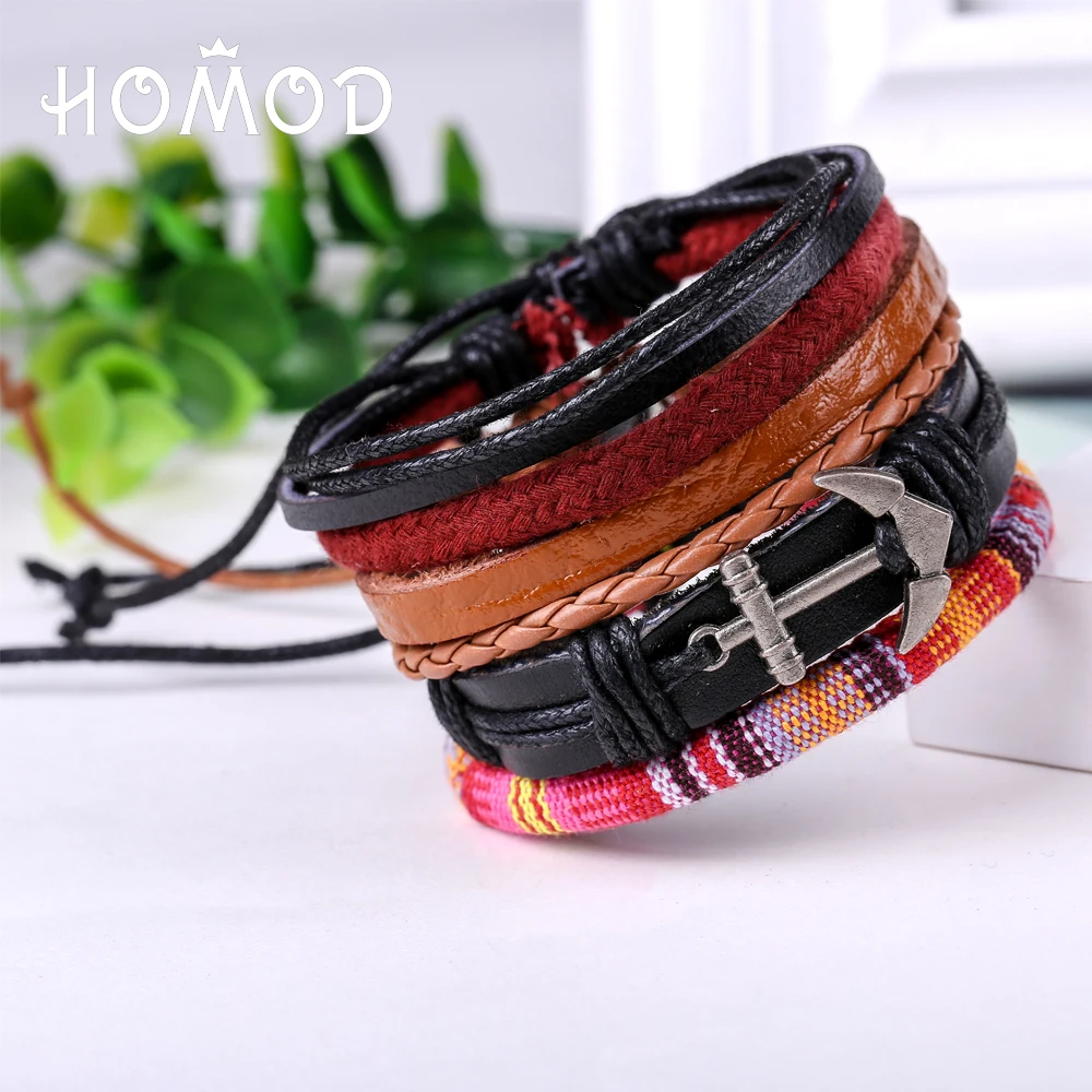 HOMOD мужской браслет с якорем 4 шт./компл. коричневый кожаный подвеской винтажный