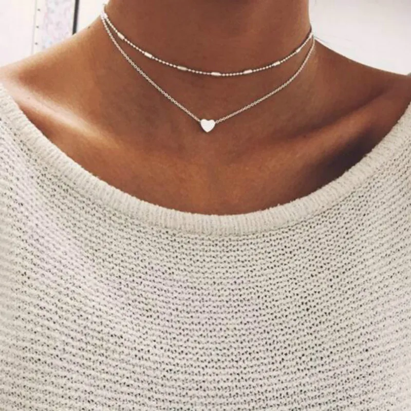  Simple Love Heart Choker Necklace