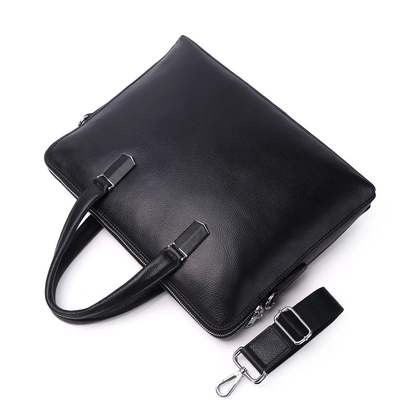 Черный мужской портфель из натуральной кожи, деловой Повседневный портфель, высокое качество, сумка для ноутбука, вместительный мужской портфель