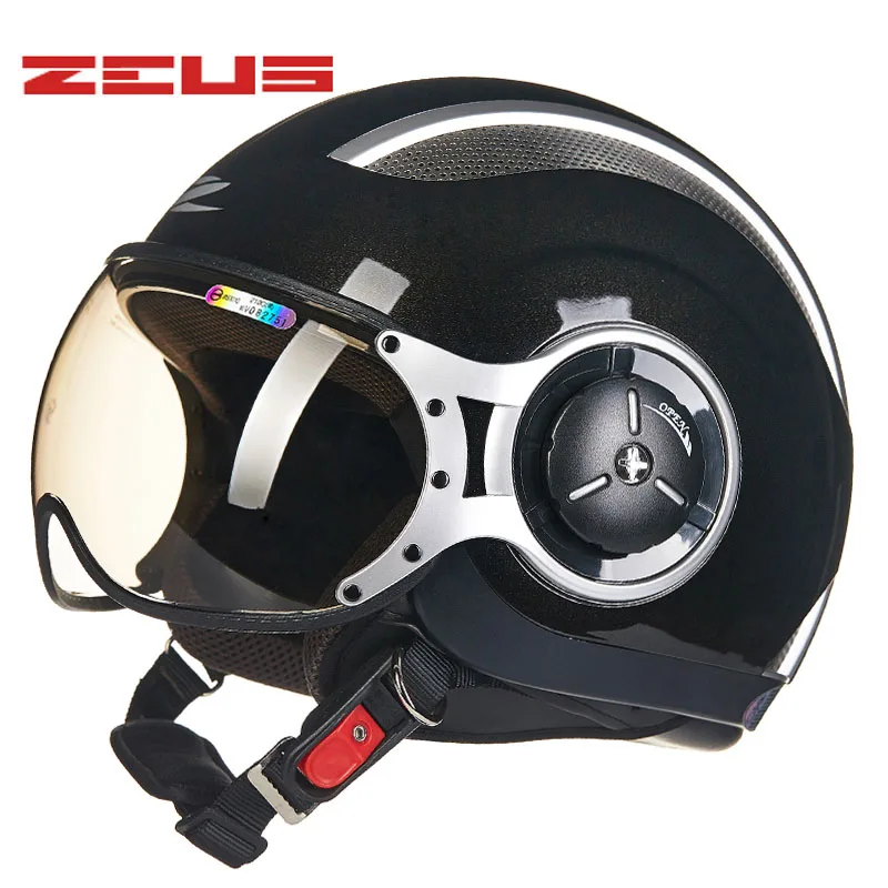 ZEUS 3/4 женский мотоциклетный шлем Jet Ретро полушлем DOT approved 218C Capacete Casco MOTO city road мужские гоночные шлемы - Цвет: bright black