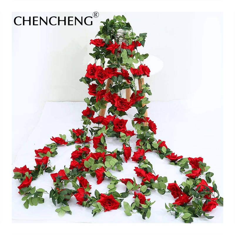 CHENCHENG 220 см 10 голов Свадебные розы Искусственные цветы лоза красный поддельный цветок настенный подвесной ротанговый дом вечерние украшения осень