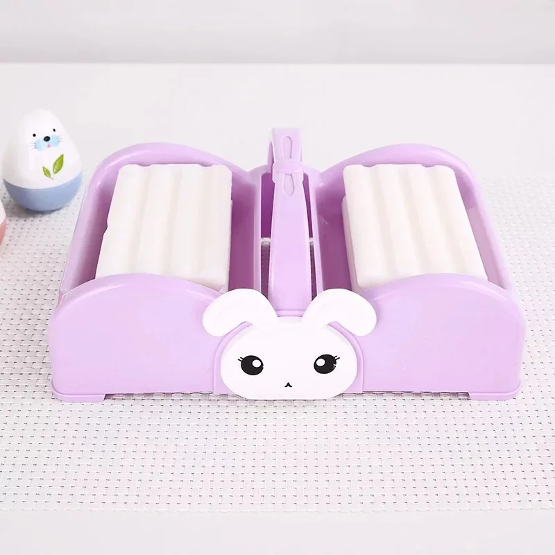 Bathroom Soap Dishes Box Holder Cute Double Lattice Portable Soap Box Creative Handle Drain Soap Dish Bathroom Accessories