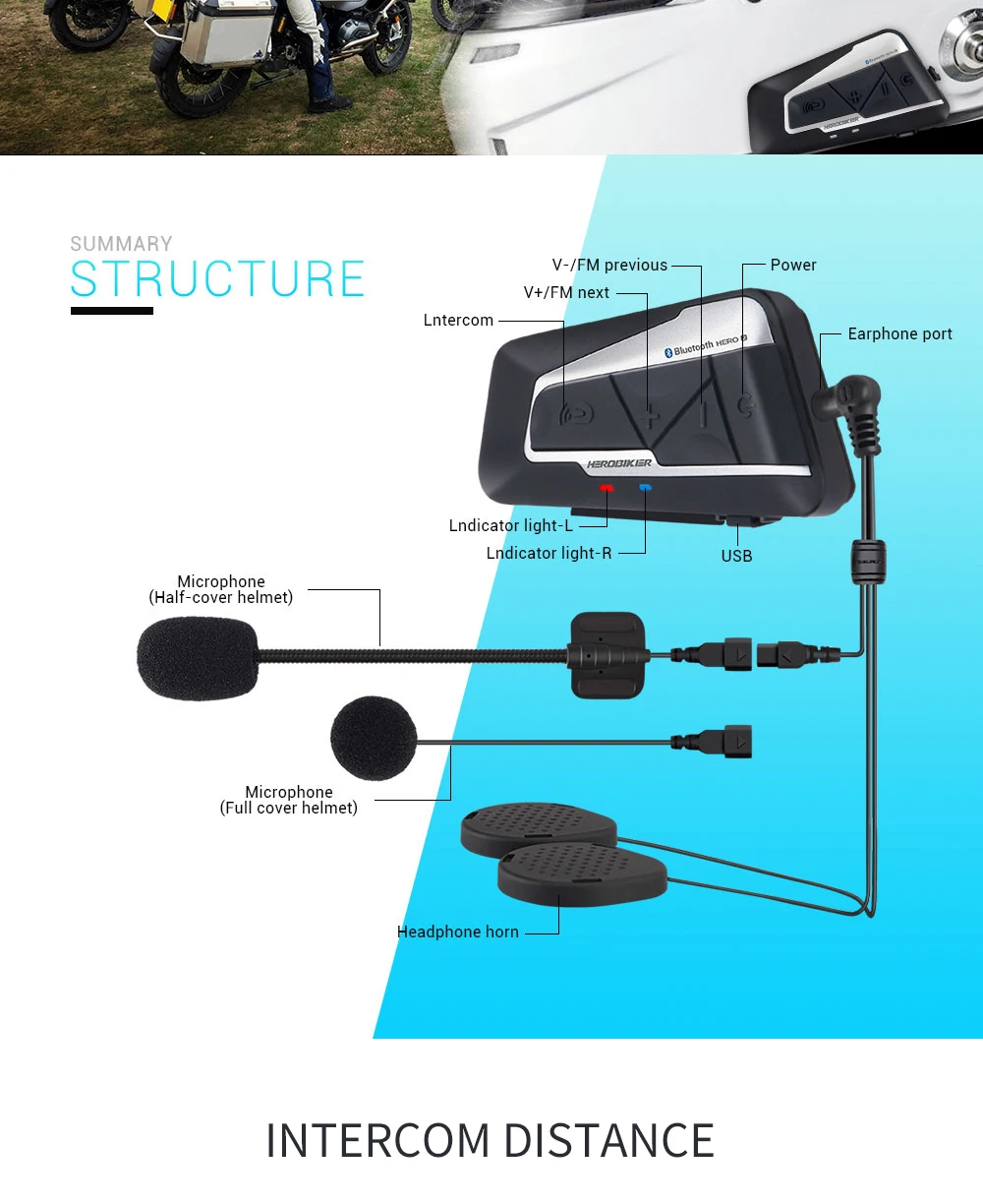Bluetooth Motorcycle Helmet Intercom