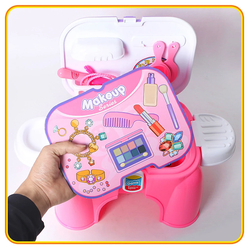 2 in 1 Plastic Pretend Play Makeup Toy Set Portable Chair for Kids Activity & Early Development Education 2 in 1 Plastic Pretend Play Makeup Toy Set Portable Chair for Kids Activity & Early Development Education