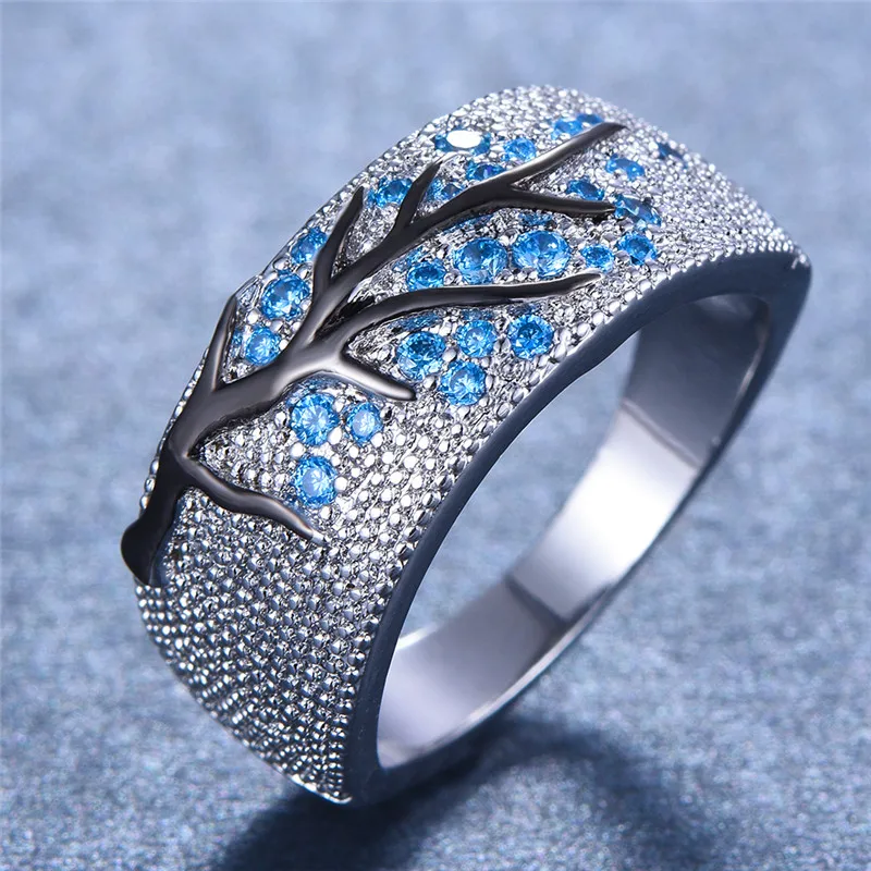Милый женский синий, фиолетовый, зеленый кольцо Серебристый лист растительное кольцо винтажные обручальные кольца обещают обручальные кольца для влюбленных женщин