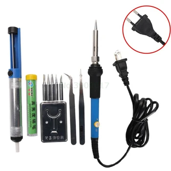 

220V 60W EU Plug Electric Soldering Iron Soldering Iron Tips And Kits Adjustable Temperature Internal Heated Welding Tools