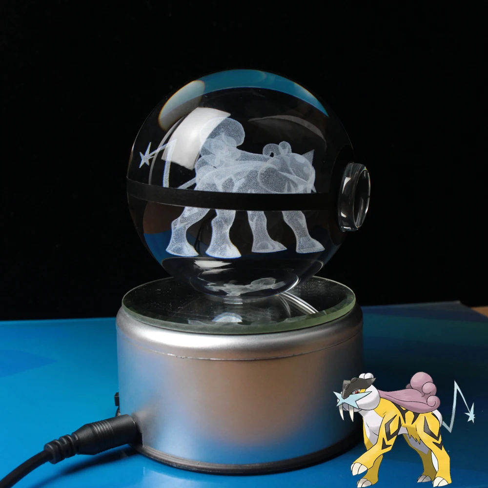 

Amazing New design 3D Crystal Pokemon Trainer Pokeball With Raikou Action Figures Pokemon Ball