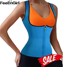 FeelinGirl Sauna Vest Suit Zipper Front Neoprene Waist Trainer Top Sweat Slimming Shirt for font b