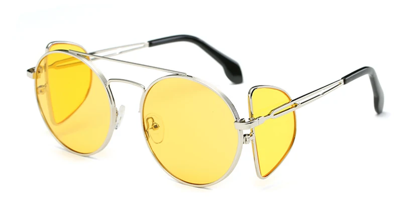 LEIDISEN, стимпанк Солнцезащитные очки, для женщин и мужчин, Ретро стиль, круглые солнцезащитные очки, UV400, солнцезащитные очки для женщин, яркие очки Oculos - Цвет линз: Silver w yellow