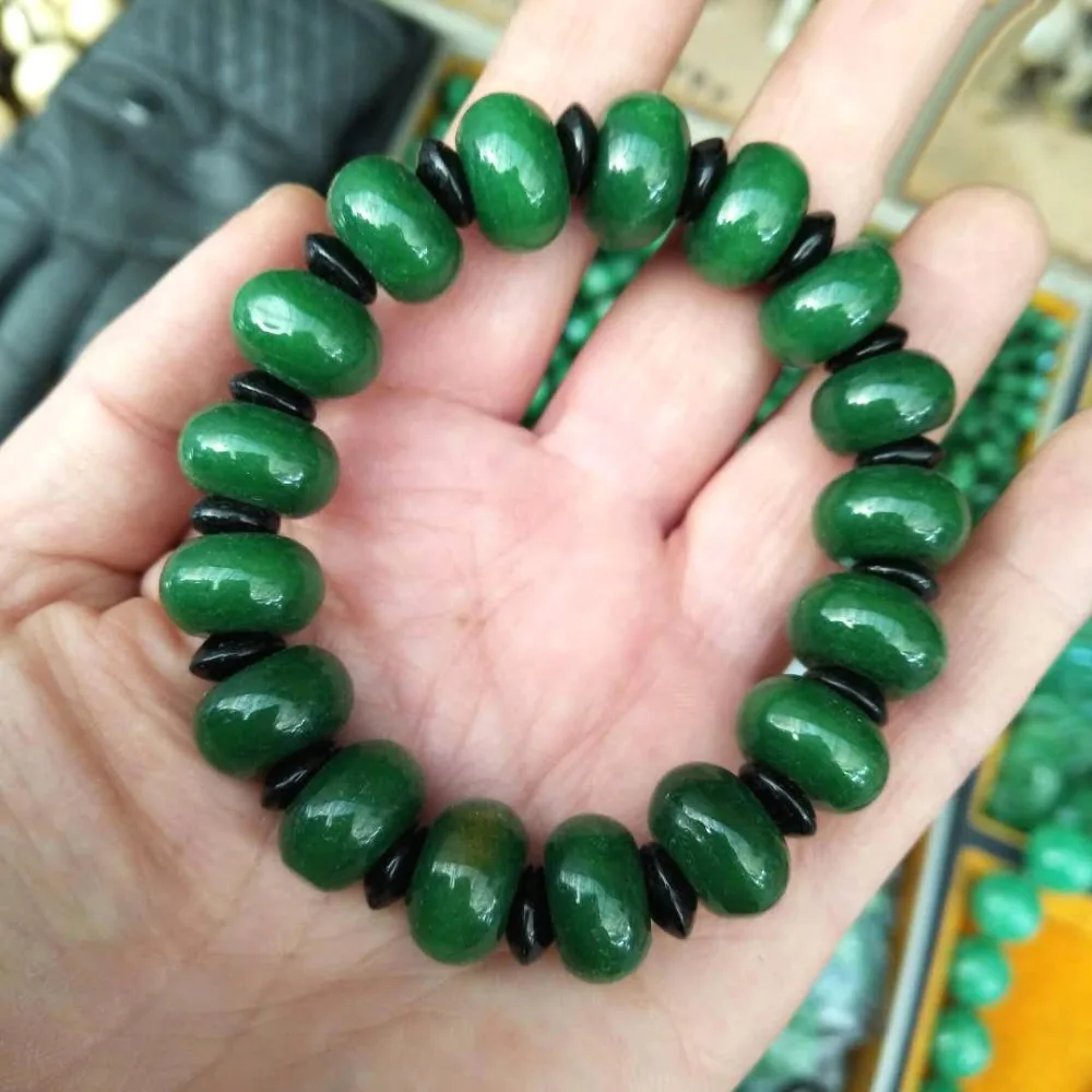 Hetian Jade браслет мужской шпинат зеленый шарик 18 мм властный Хотан jade браслет рука на специальное предложение