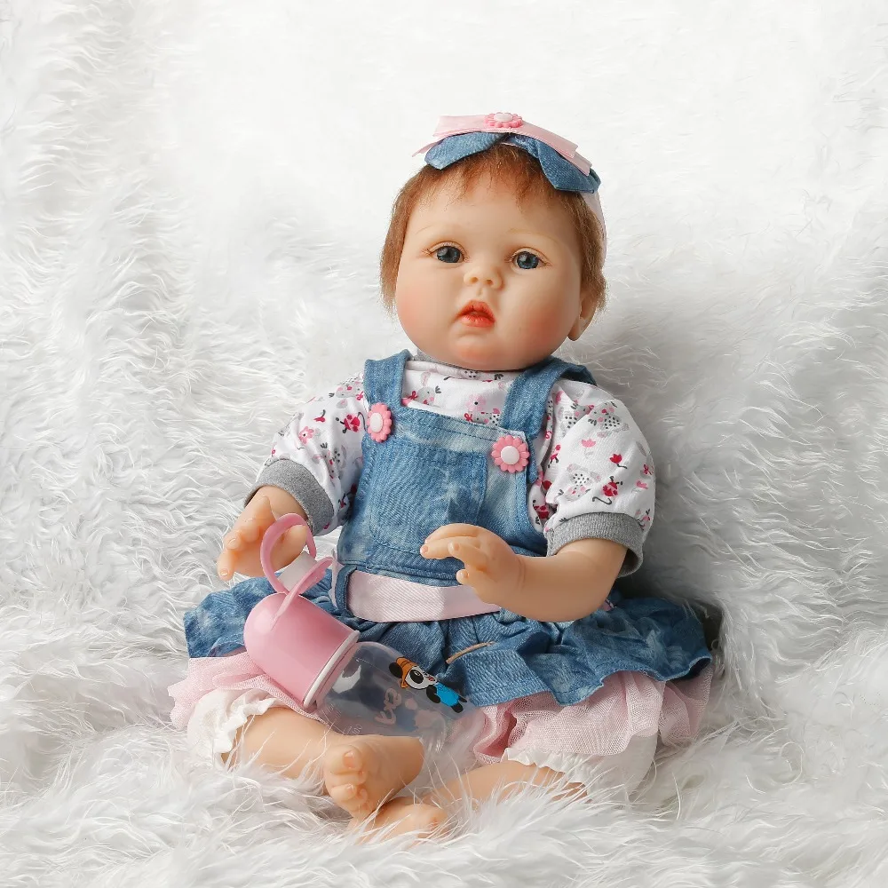 

SanyDoll Hot New Reborn Silicone Baby children's toys Magnet Pacifier 22 inch 55 cm Cute cowboy dress doll